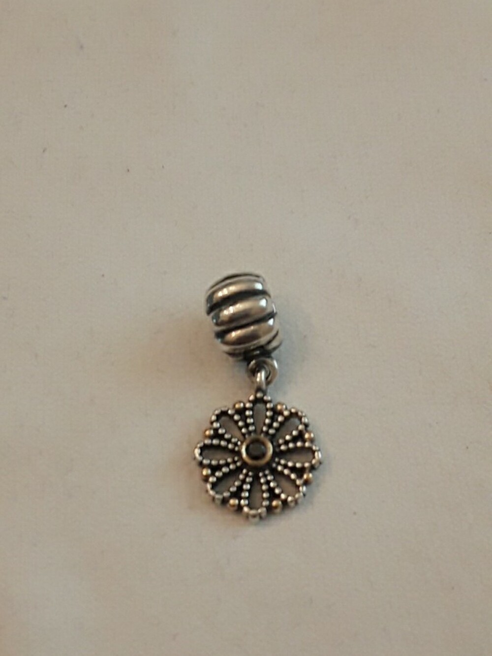 Pandora two tone 925 silver and 14k gold Onyx lace flower clip charm